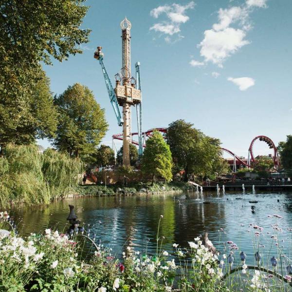 Tivoli Gardens amusement park in Copenhagen during spring