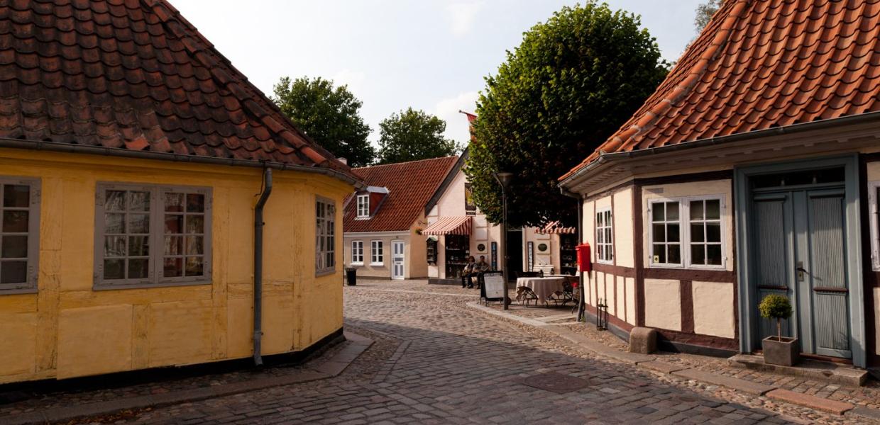 Little street in Odense, Fyn. 