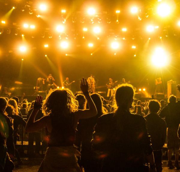 A crowd enjoys a concert at Roskilde Festival in Denmark