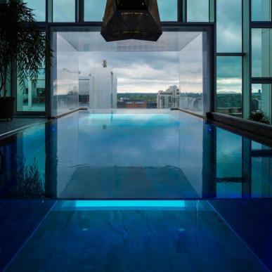 A view over Copenhagen from the Tivoli Hotel and Conference Centre rooftop pool in Copenhagen, Denmark