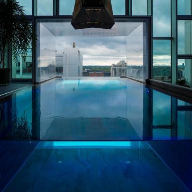 A view over Copenhagen from the Tivoli Hotel and Conference Centre rooftop pool in Copenhagen, Denmark