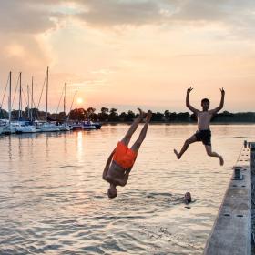 Kids Jumping in Water at Præstø Havn