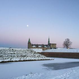 Kronborg Castle surrounded by snow