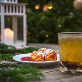 Æbleskiver and mulled wined at Tivoli Gardens in Copenhagen.